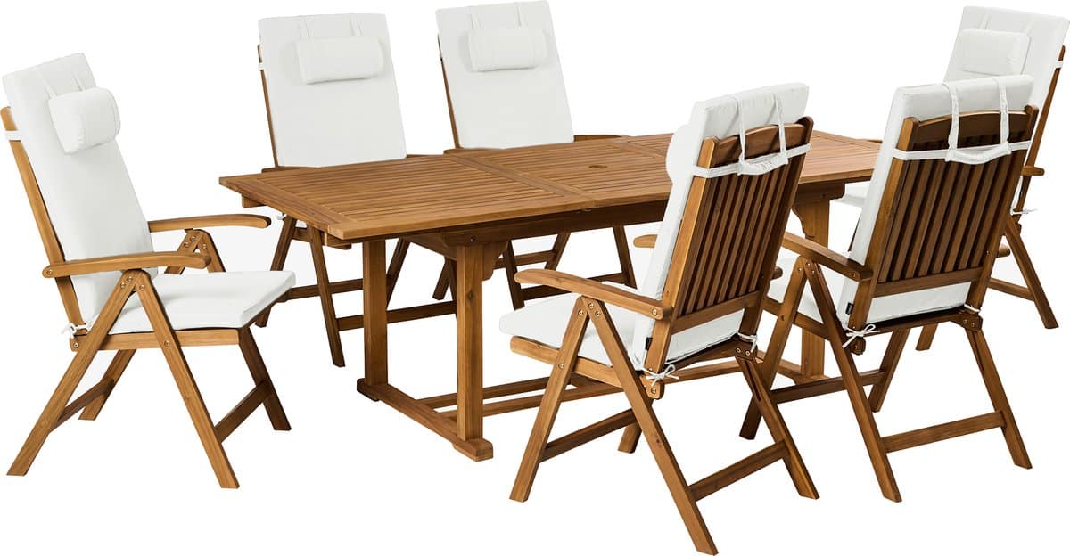 beliani java premium tuinset voor 6 gebroken wit