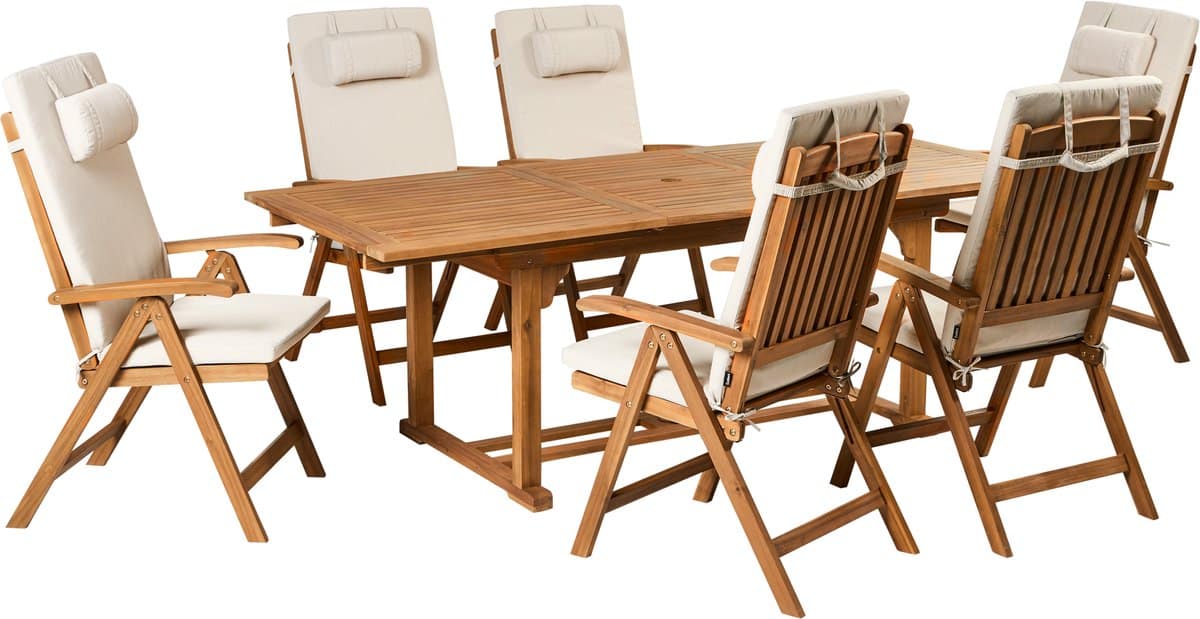 beliani java premium tuinset voor 6 lichtbeige