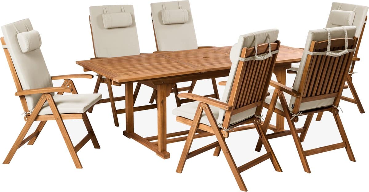 beliani java premium tuinset voor 6 taupe