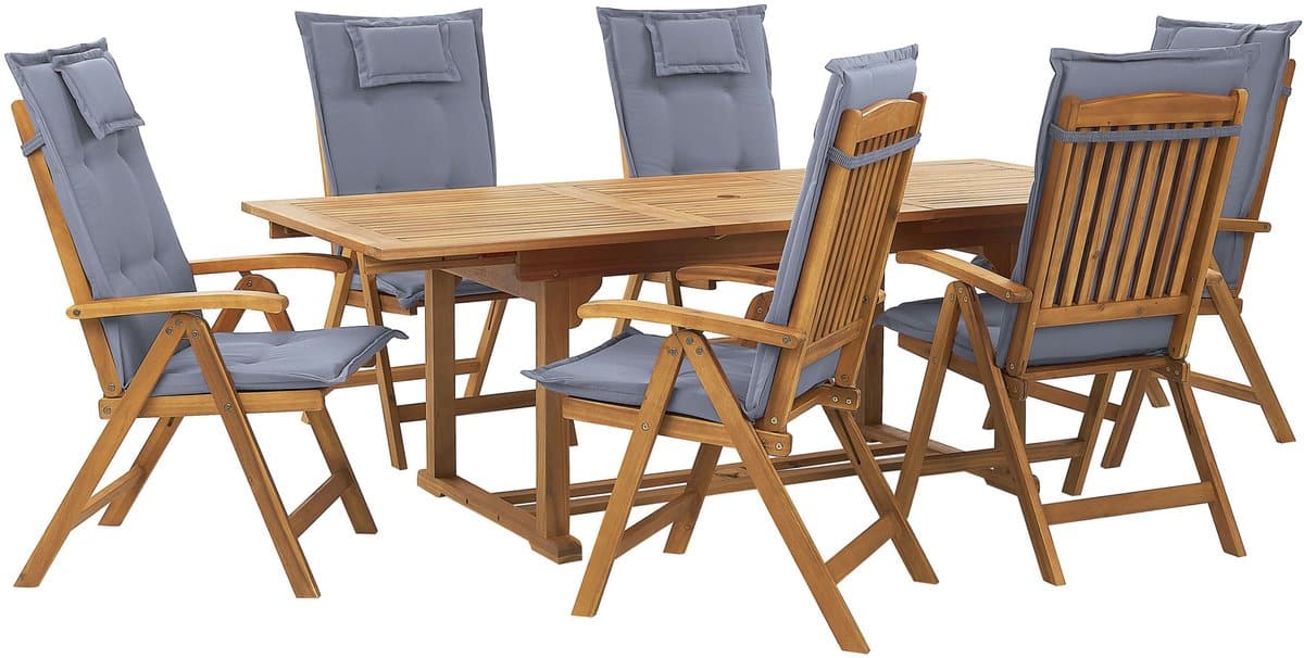 beliani java tuinset voor 6 lichte houtkleur/lichtblauw