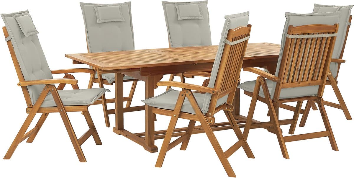 beliani java tuinset voor 6 taupe acaciahout