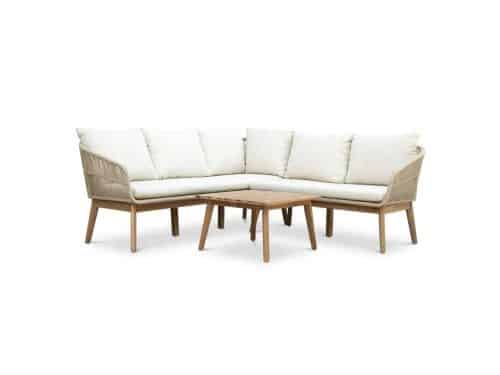 Bella hoek loungeset 5 personen | touw + hardhout | zand | 4-delig | 4-delig - 219x204cm