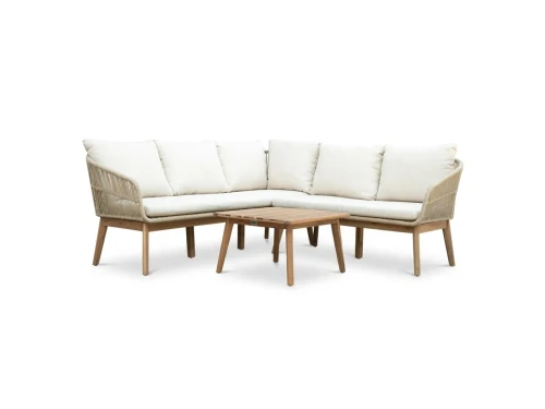 Bella hoek loungeset 5 personen | touw + hardhout | zand | 4-delig | 4-delig - 219x204cm