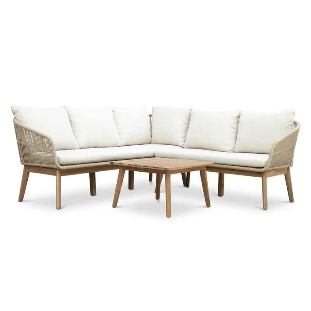 bella hoek loungeset 5 personen | touw + hardhout | zand | 4 delig | 4 delig 219x204cm