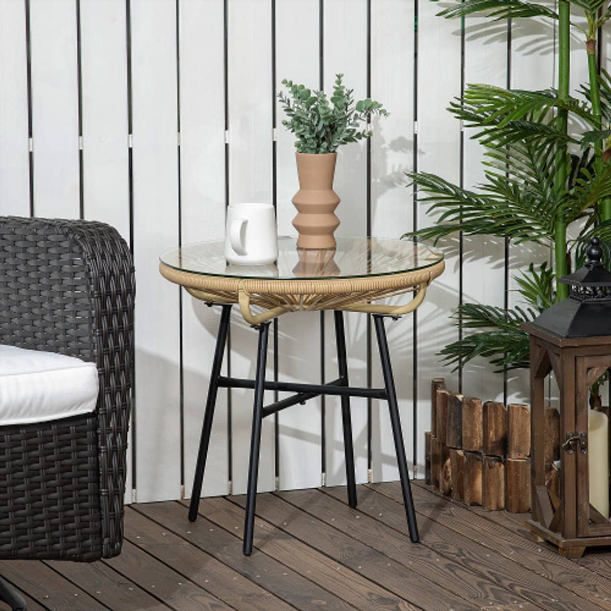 bistrotafel, ronde tuintafel, rotan bijzettafel, voor terras, balkon