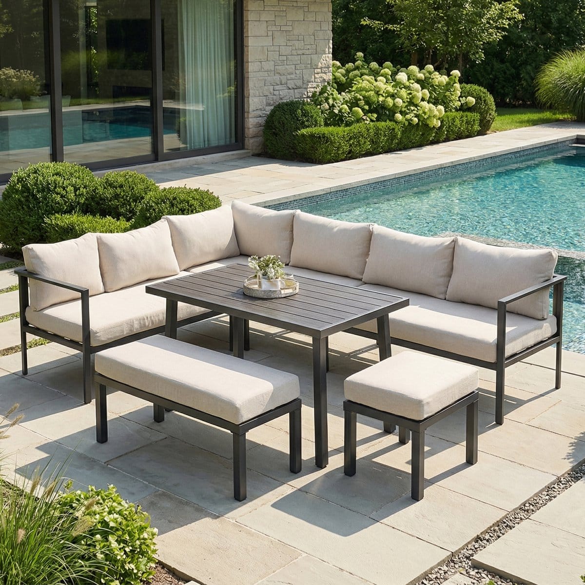 blackcolors tuinset, tuinmeubelset, 9 personen, hoekopstelling, verzinkt stalen buis