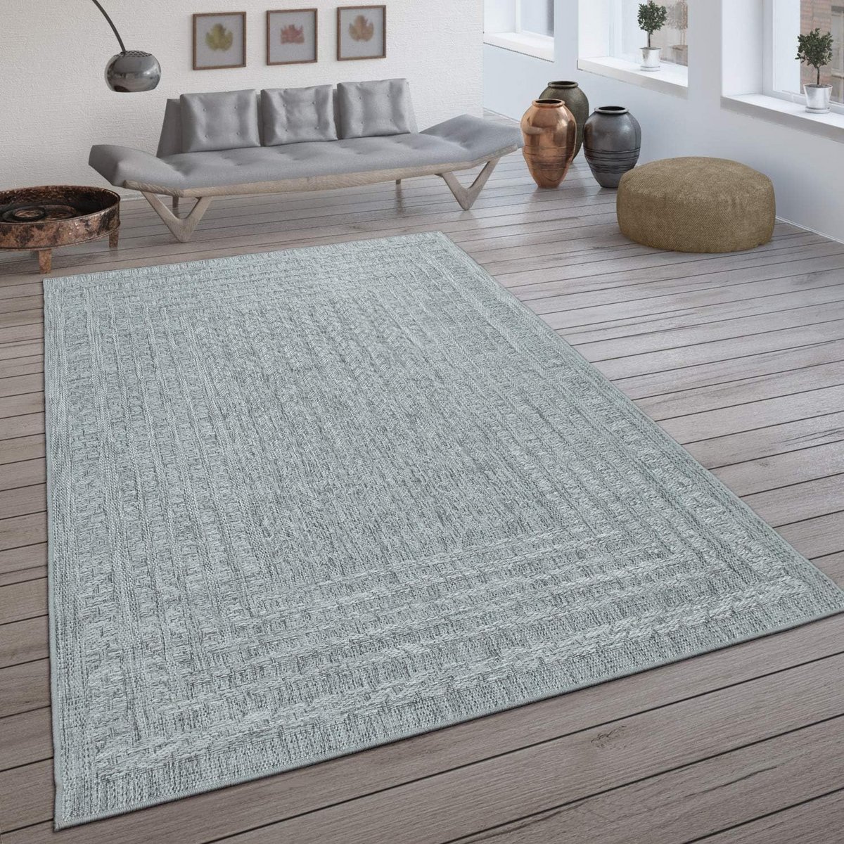 buitenkleed platgeweven scandinavisch patroon sisal look lichtgrijs 160×230 cm zomer