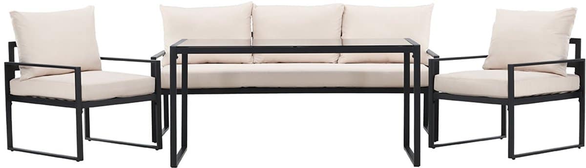 catania lounge set 1 eettafel, 1 bank, 2 stoelen zwart.
