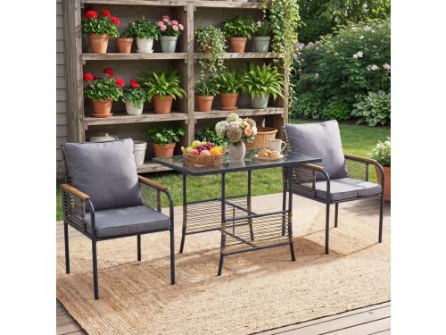 CompactLounge 3-Delige Rotan Balkonset Grijs | Ruimtebesparend + 2 Stoelen