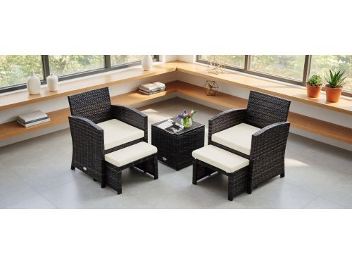 Compacto 5-Delige Rotan Balkonset Wit | 2 Stoelen + 2