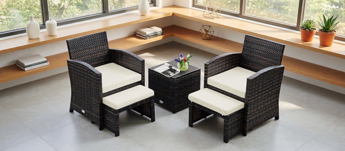 compacto 5 delige rotan balkonset wit | 2 stoelen + 2