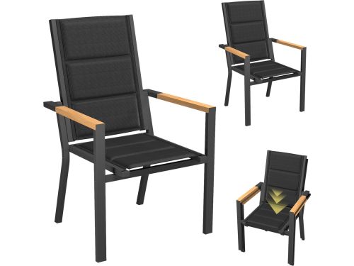 Devoko Aluminium Tuinstoelen 2x -Tuinstoel met armleuningen in houtnerfstructuur