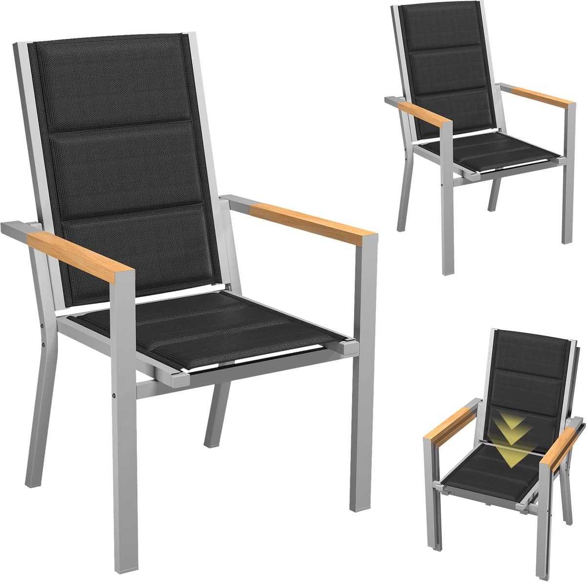 devoko aluminium tuinstoelen 2x tuinstoel met armleuningen in houtnerfstructuur