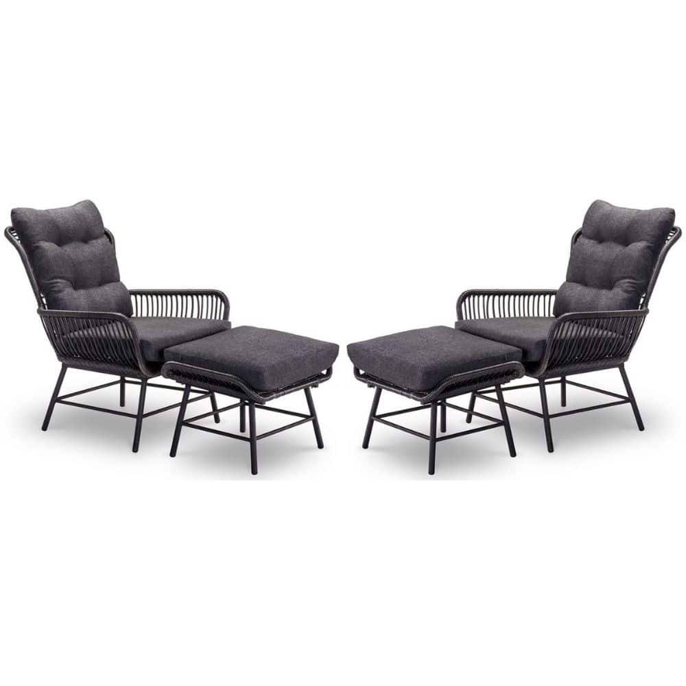 dex lounge balkonset 2 personen | wicker + aluminium | charcoal | 4 delig