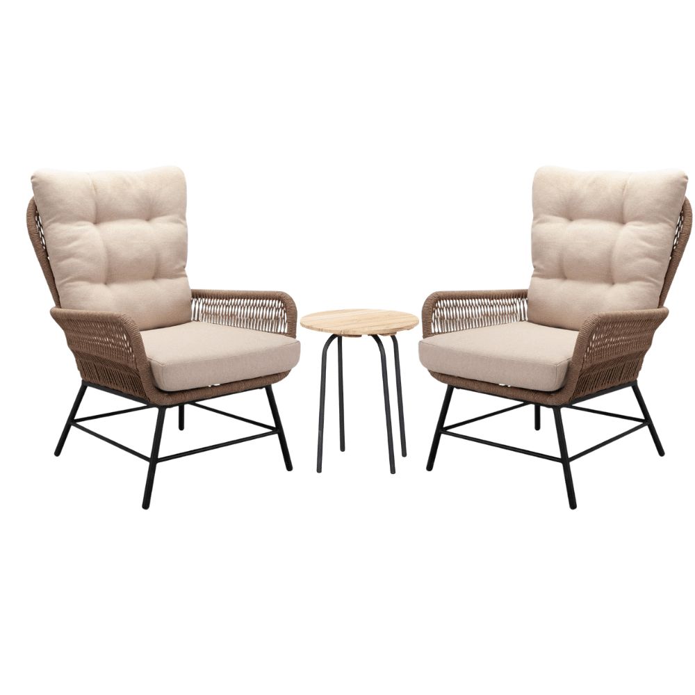 dex/pablo lounge balkonset 2 personen | touw + aluminium | sahara dust | 3 delig