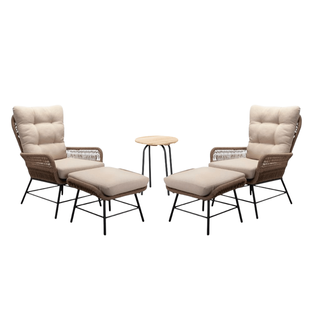 dex/pablo lounge balkonset 2 personen | touw + aluminium | sahara dust | 5 delig