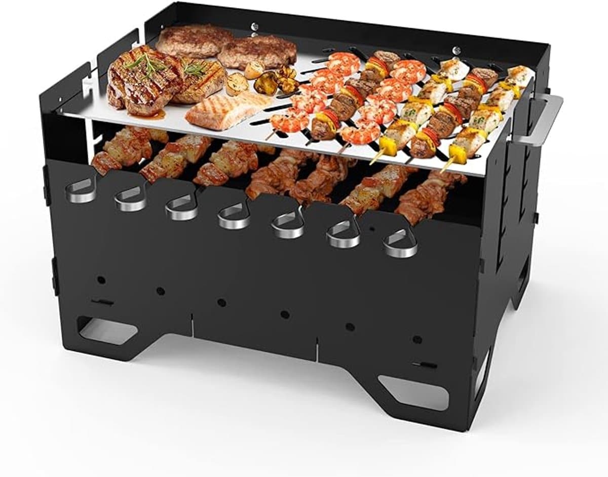 draagbare houtskool bbq compacte barbecue met grillplaat, uitneembare roosters