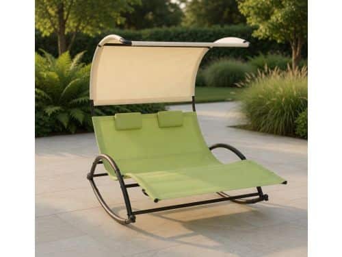 Dubbel Zonnebed met Zonnedak - Luxe 2-persoons Ligbed Schommel Ligstoel