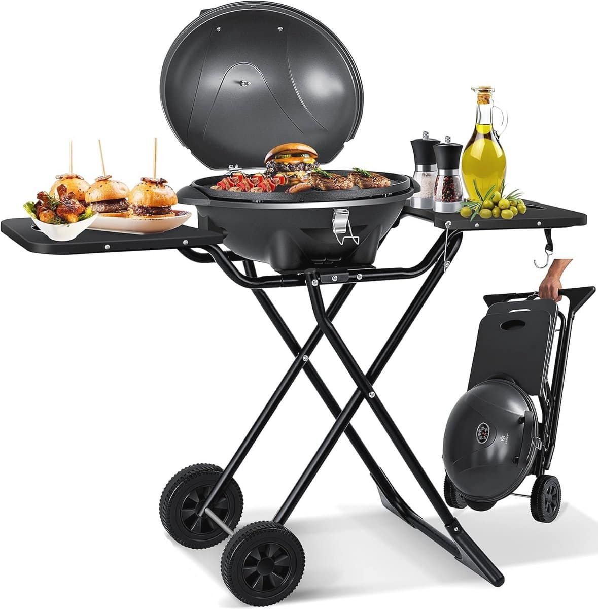 elektrische tafelgrill 2in1 met deksel en thermometer 2400w bbq