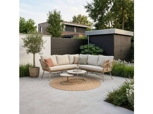 Flow hoek loungeset 5 personen incl. tafels | wicker + aluminium | Bamboo beige | 2-delig