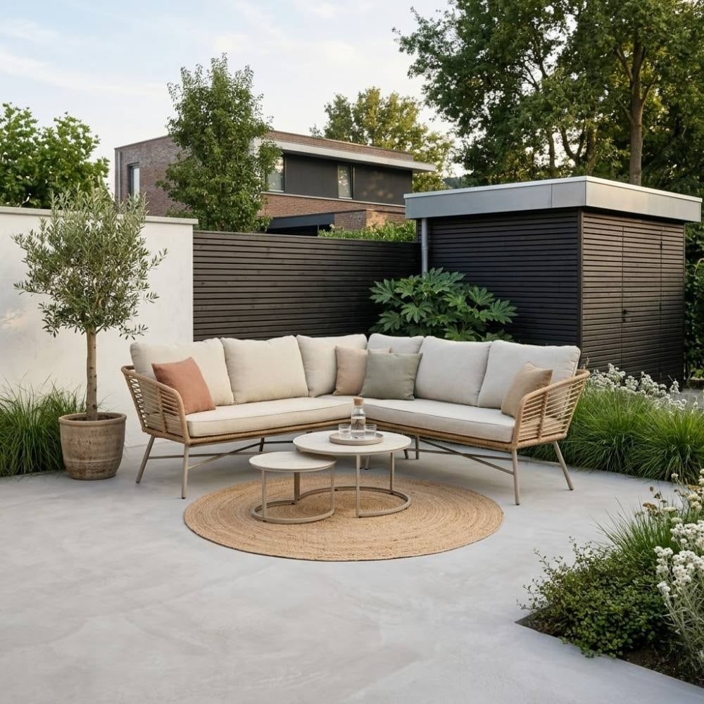 flow hoek loungeset 5 personen incl. tafels | wicker + aluminium | bamboo beige | 2 delig