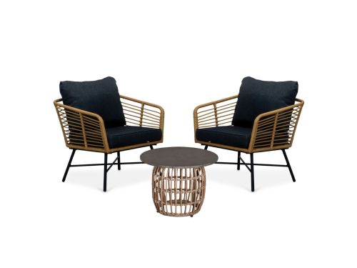 Flow lounge balkonset 2 personen | wicker + betonlook | Bamboo antraciet | 3-delig