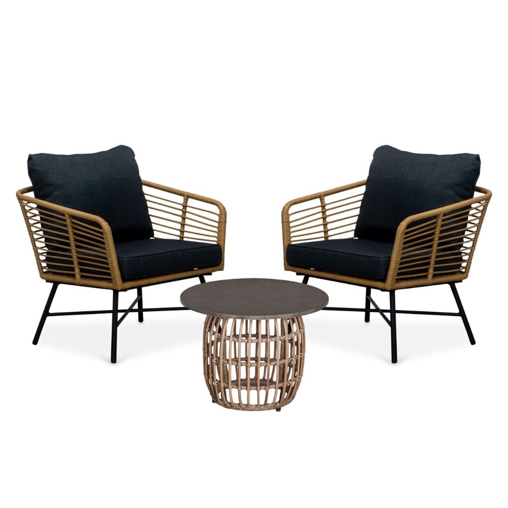 flow lounge balkonset 2 personen | wicker + betonlook | bamboo antraciet | 3 delig