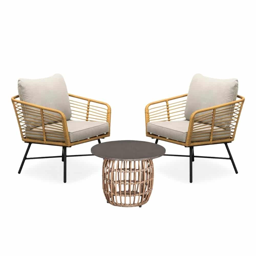 flow lounge balkonset 2 personen | wicker + betonlook | bamboo taupe | 3 delig