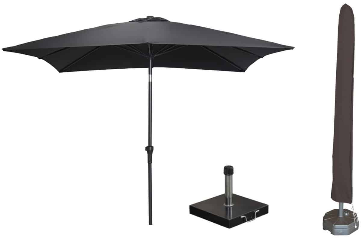 garden impressions lotus parasolset 250×250 zwart met voet en hoes