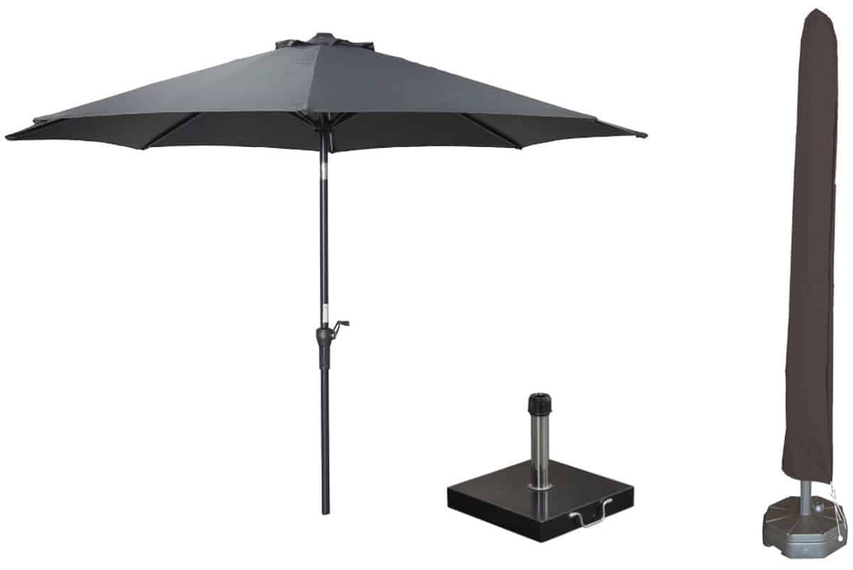 garden impressions lotus parasolset Ø300 cm donkergrijs met voet en