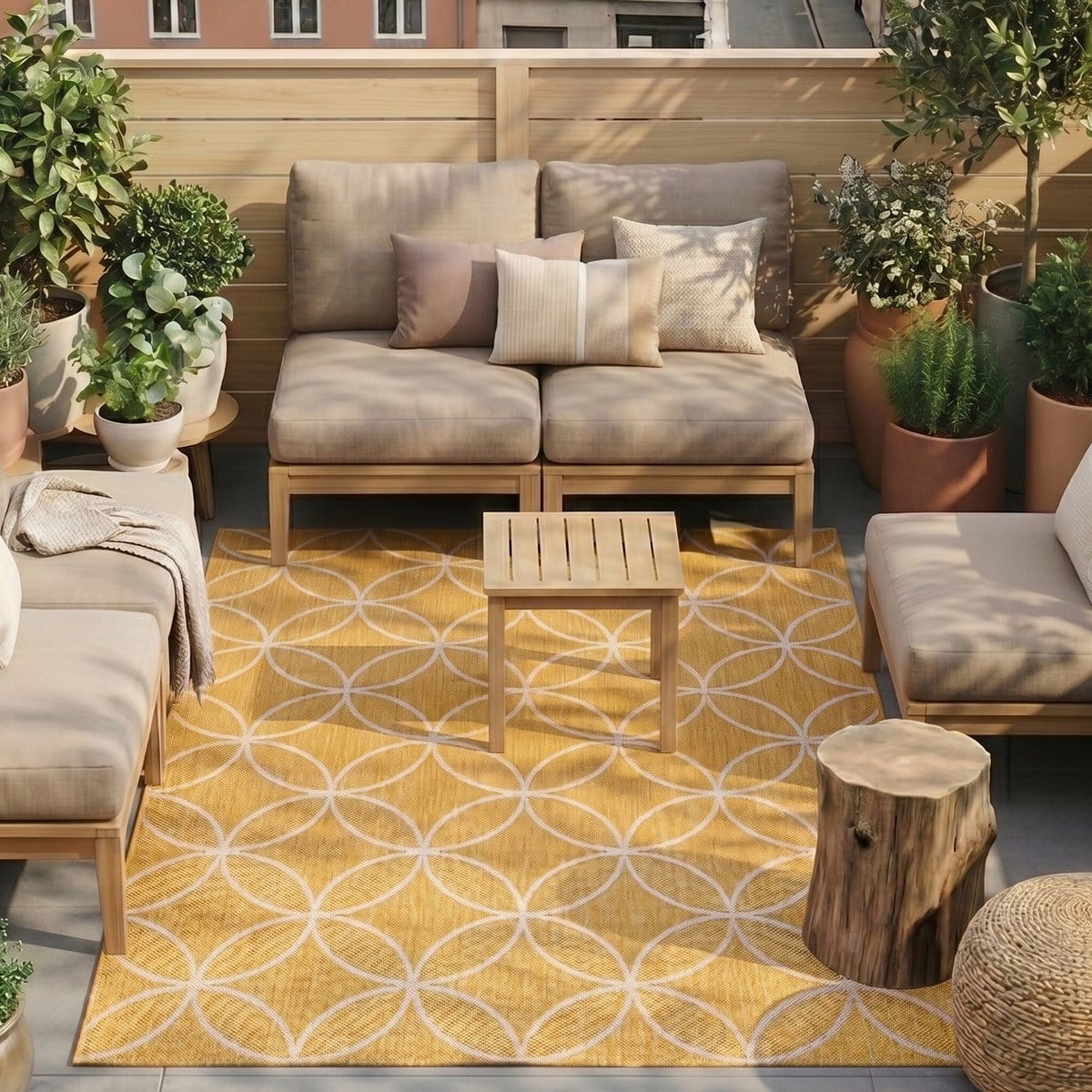 geometrisch buitenkleed faro ripple geel 160×230 cm