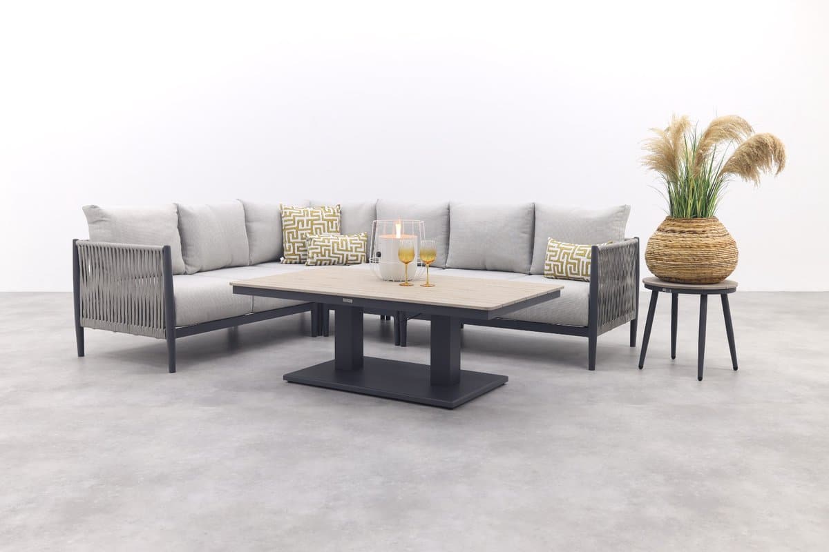 gi diamo/cyprus verstelbare lounge dining hoekset (5 delig) carbon black/zand