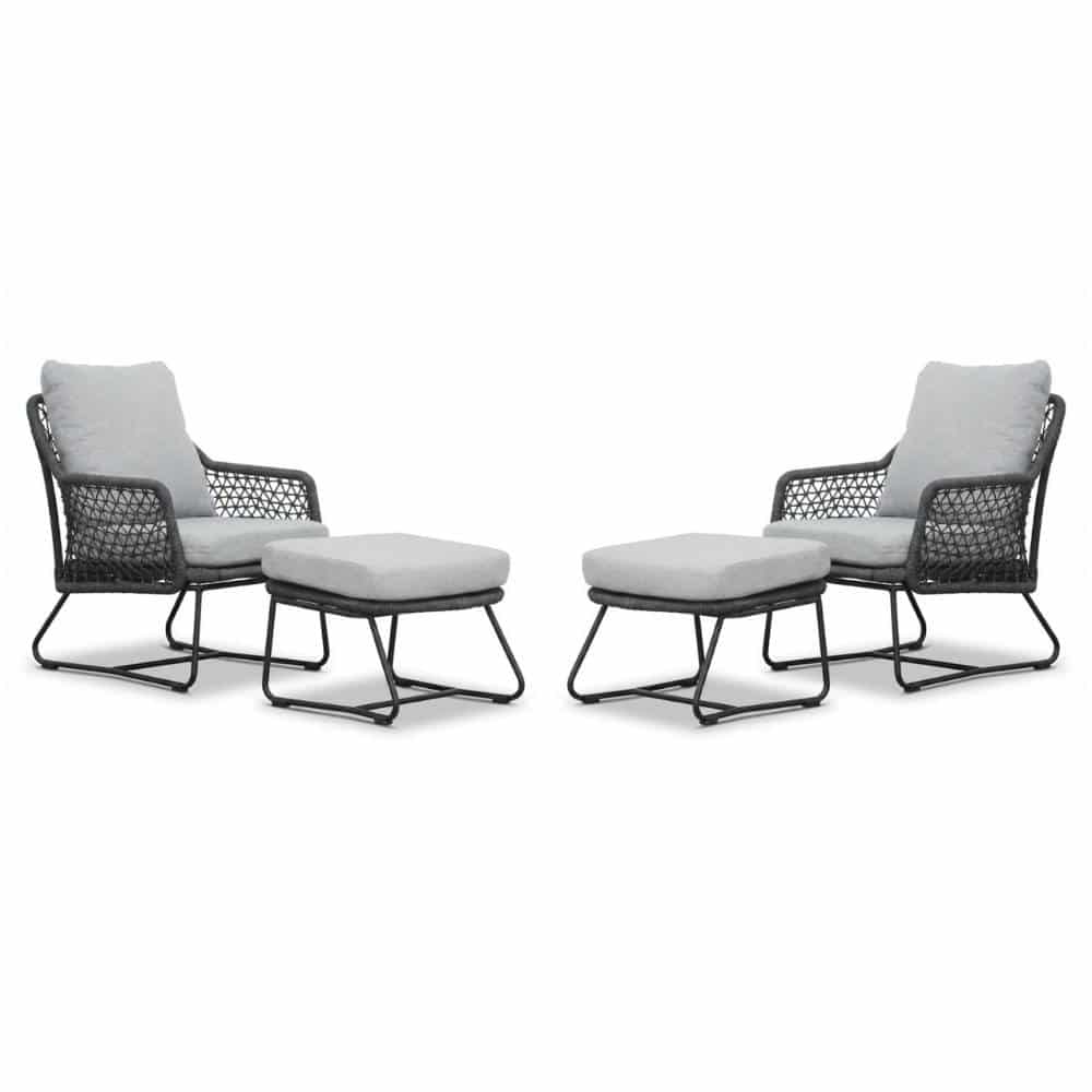 gianna lounge balkonset 2 personen | touw + aluminium | stone grey | 4 delig