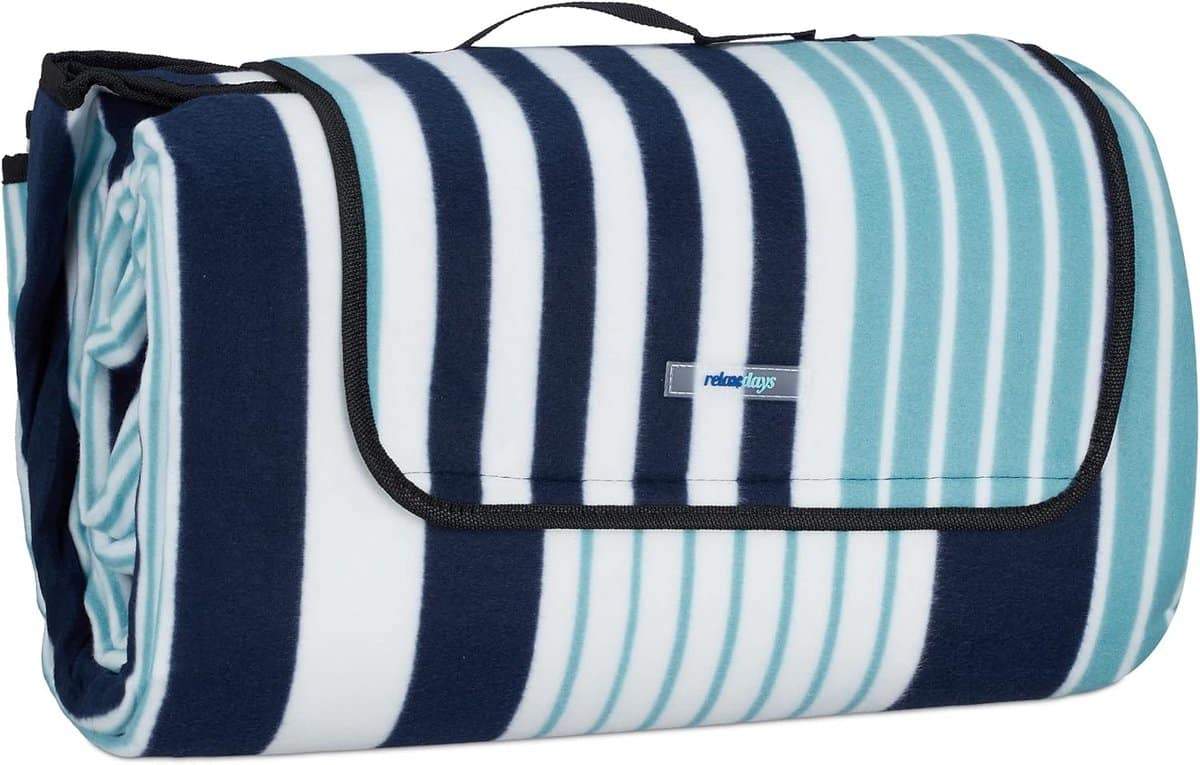 groot waterdicht picknickkleed 200 x 300 cm gestreept blauw/wit