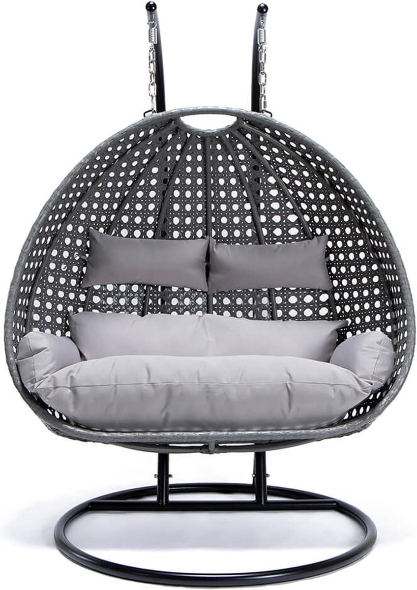 hangstoel polyrattan twin grijs met kussens