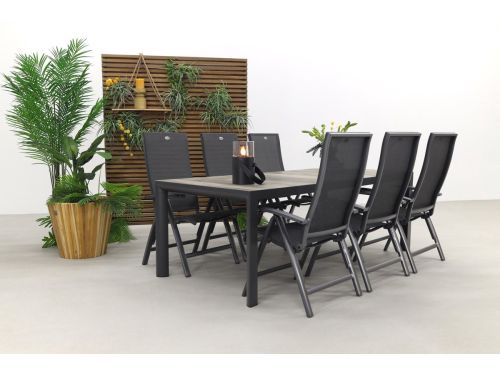 Hartman Valentino/Kings 6-persoons verstelbare dining tuinset 220x100 cm. - Antraciet