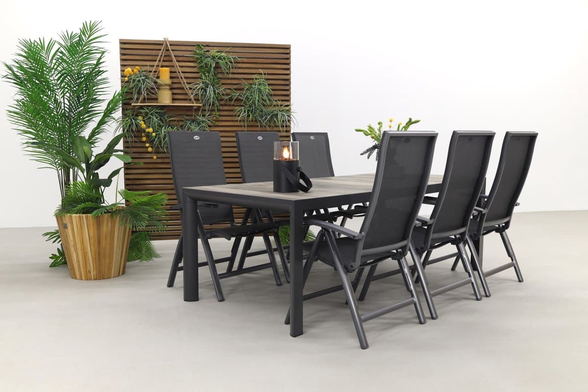 hartman valentino/kings 6 persoons verstelbare dining tuinset 220×100 cm. antraciet