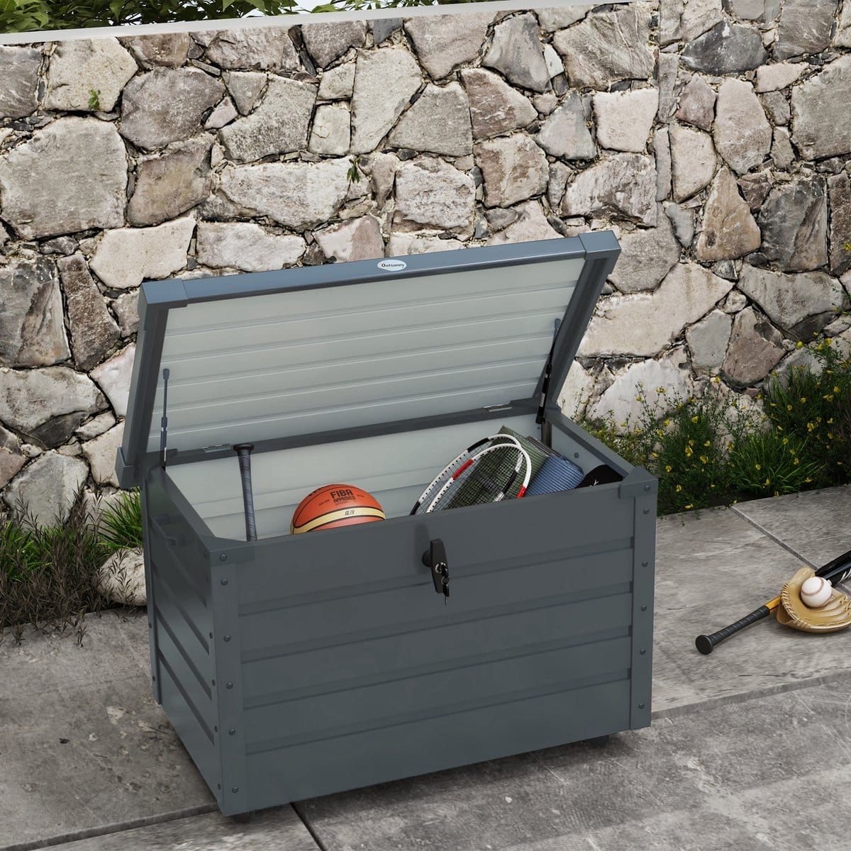 hauss spole opbergbox voor tuin 295 liter met wielen