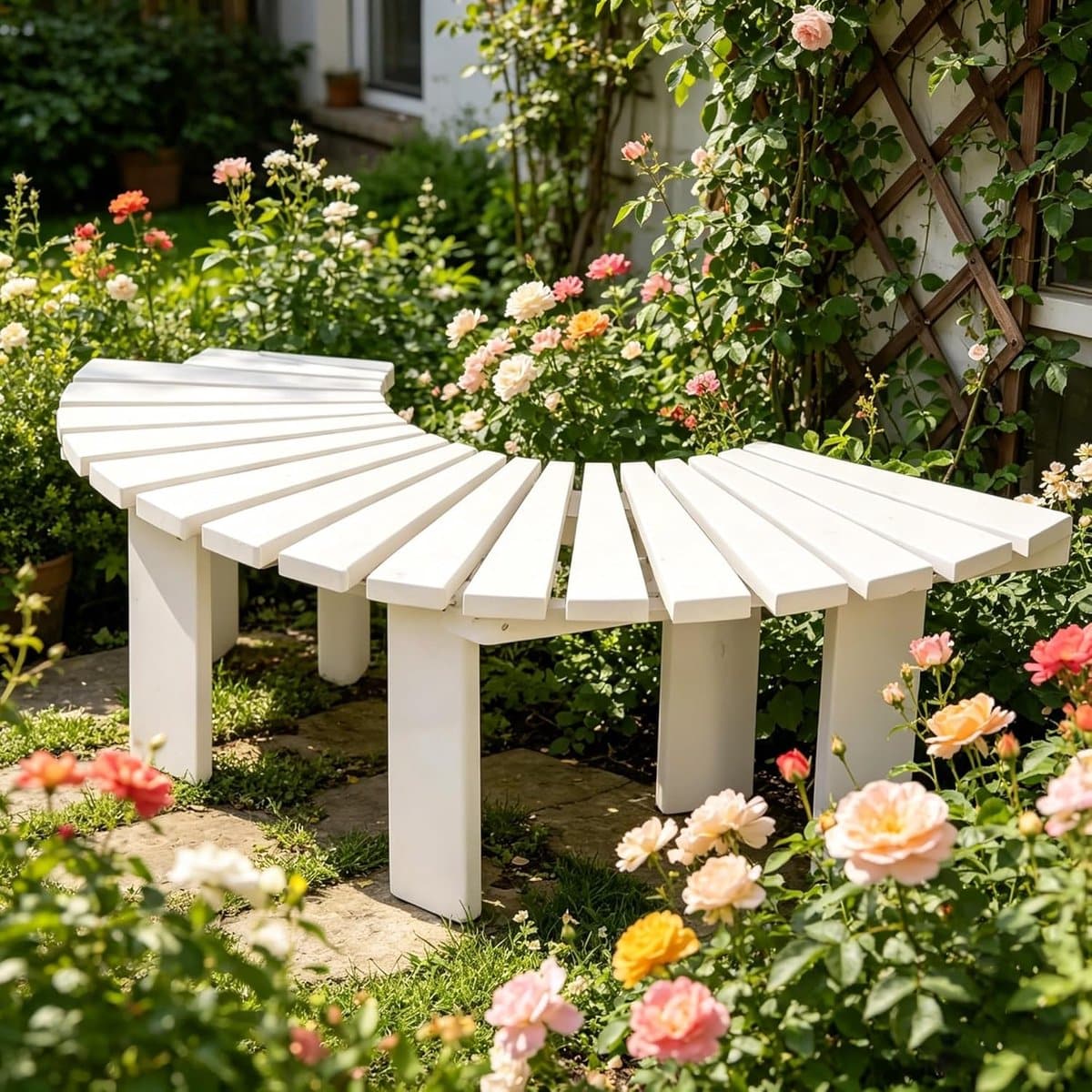 houten boombank modulaire zitelementen buiten ontspannen weerbestendig