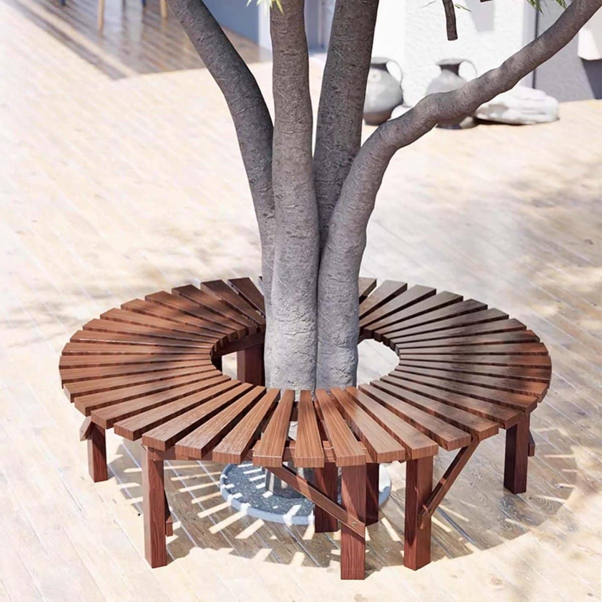 houten boombank ronde bank tuin ontspanning modulair