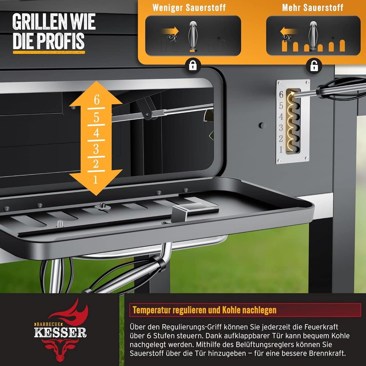 houtskoolbarbecue xxl grillwagen met deksel en thermometer 153x73x137 cm