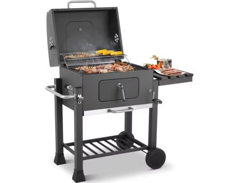 Houtskoolgrill met opvouwbare bijzettafel - BBQ-grill - buitenpicknicks - achtertuingrillen