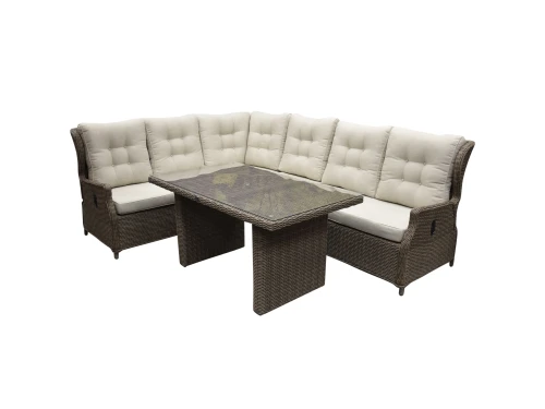 Ibiza dining hoek loungeset 5 delig verstelbaar bruin wicker | naturel mixed weave kussen