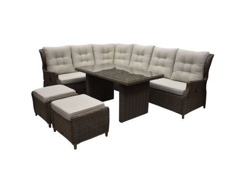 Ibiza dining hoek loungeset 7 delig verstelbaar bruin wicker | naturel mixed weave kussens