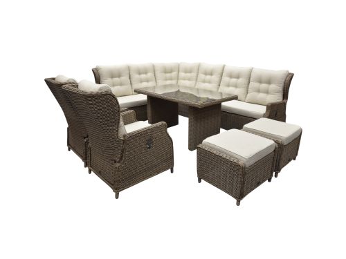 Ibiza dining hoek loungeset 9 delig verstelbaar bruin wicker | naturel mixed weave kussens