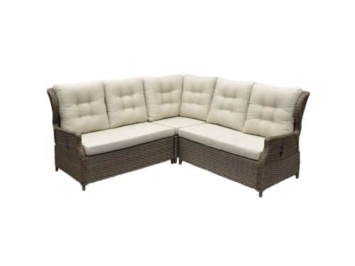 Ibiza hoek loungeset 3 delig verstelbaar bruin wicker | naturel mixed weave kussen