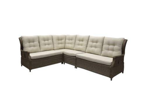 Ibiza hoek loungeset 4 delig verstelbaar bruin wicker | naturel mixed weave kussen