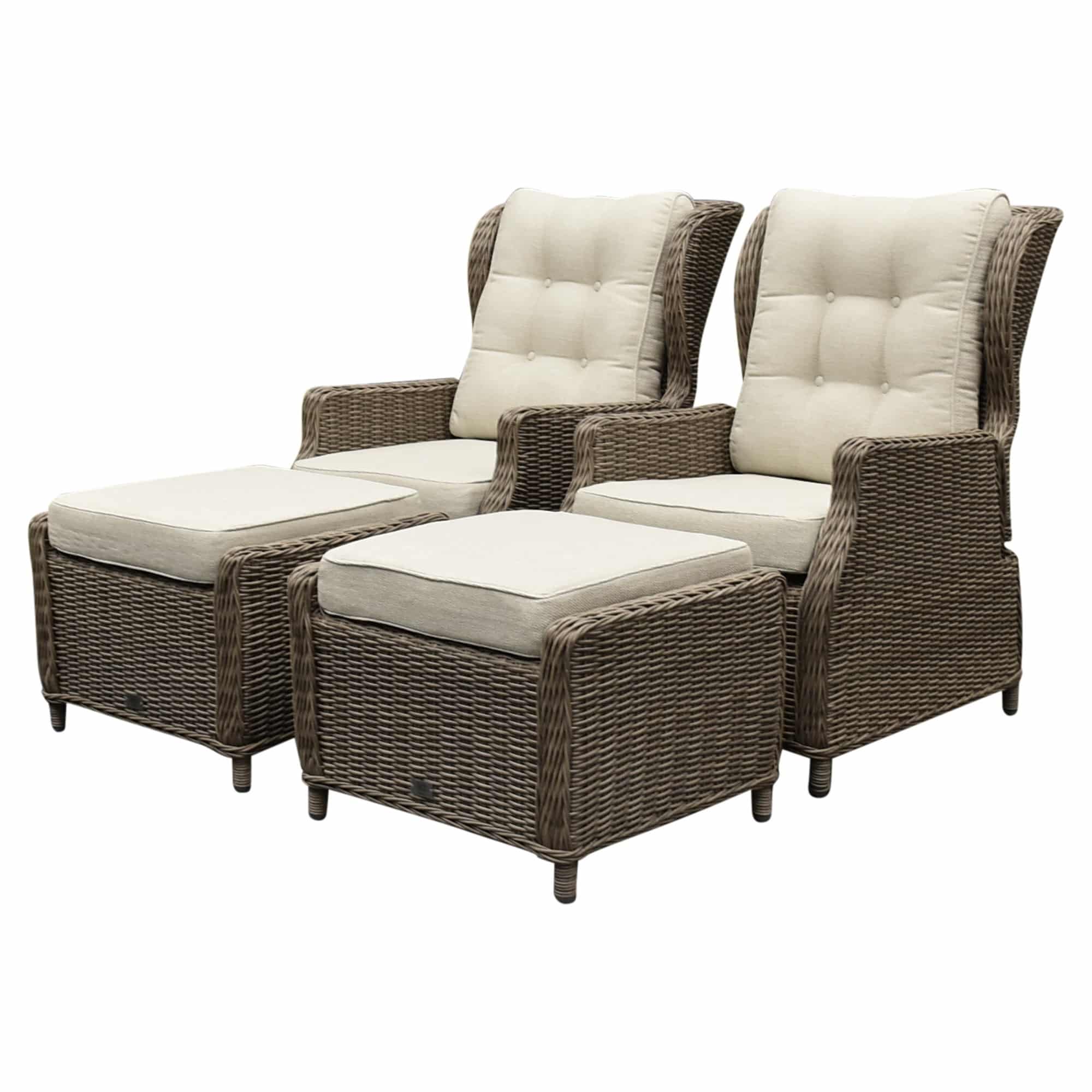 ibiza lounge balkonset verstelbaar 4 delig bruin wicker | naturel mixed weave kussen
