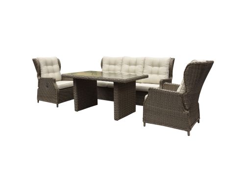 Ibiza stoel bank dining verstelbare loungeset 4 delig bruin wicker | naturel mixed weave kussen