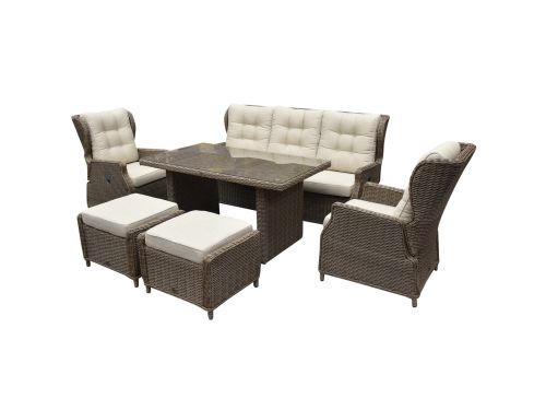 Ibiza stoel bank dining verstelbare loungeset 6 delig bruin wicker | naturel mixed weave kussen